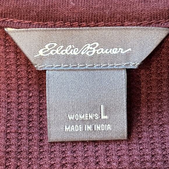 EDDIE BAUER Waffle Knit Burgundy Snap Long Sleeve Thermal Top Women’s Large - Picture 3 of 7